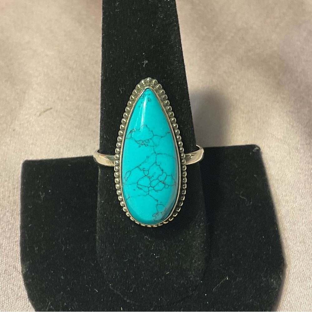PEAR SHAPED TURQUOISE RING SET IN .925 STERLING SILVER